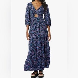 Goodthreads Women's Fluid Twill Puff Sleeve Cutout Maxi Dress